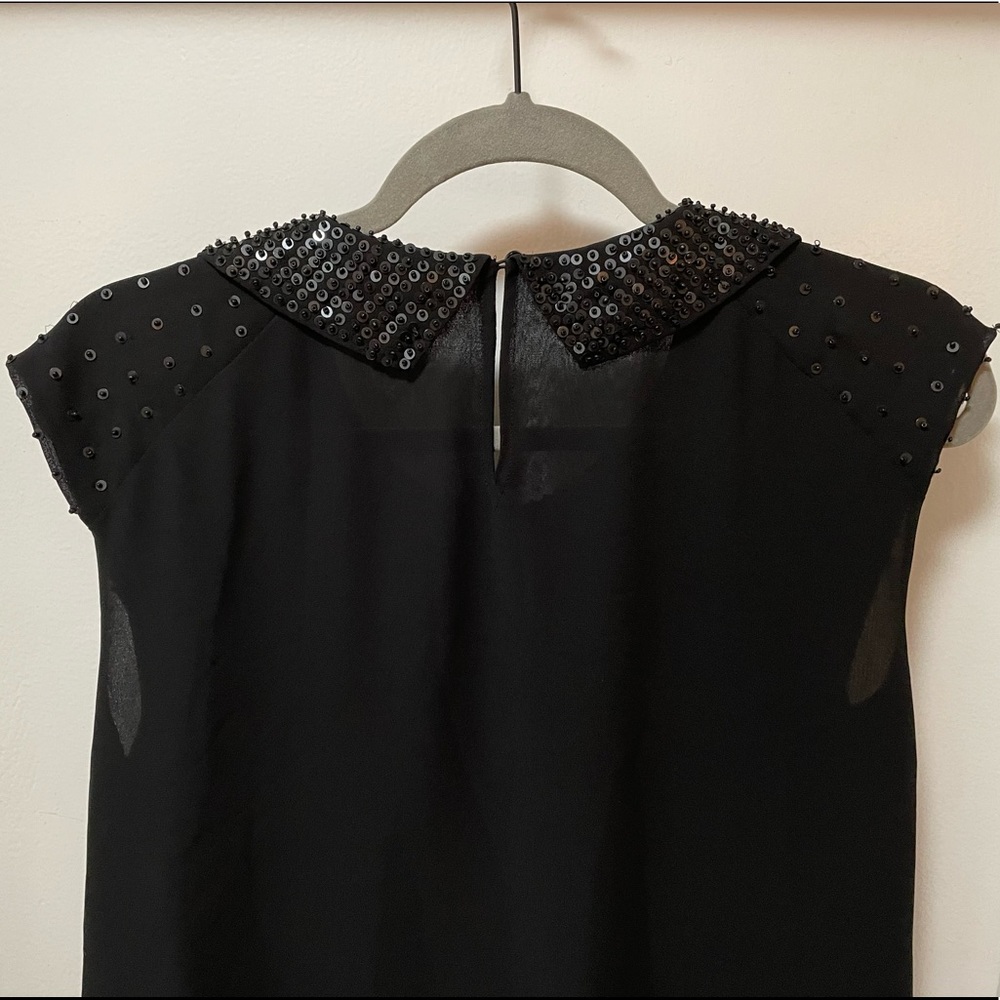 *on hold* Ann Taylor Black Sequin Beaded Collar Blouse - Picture 4 of 12